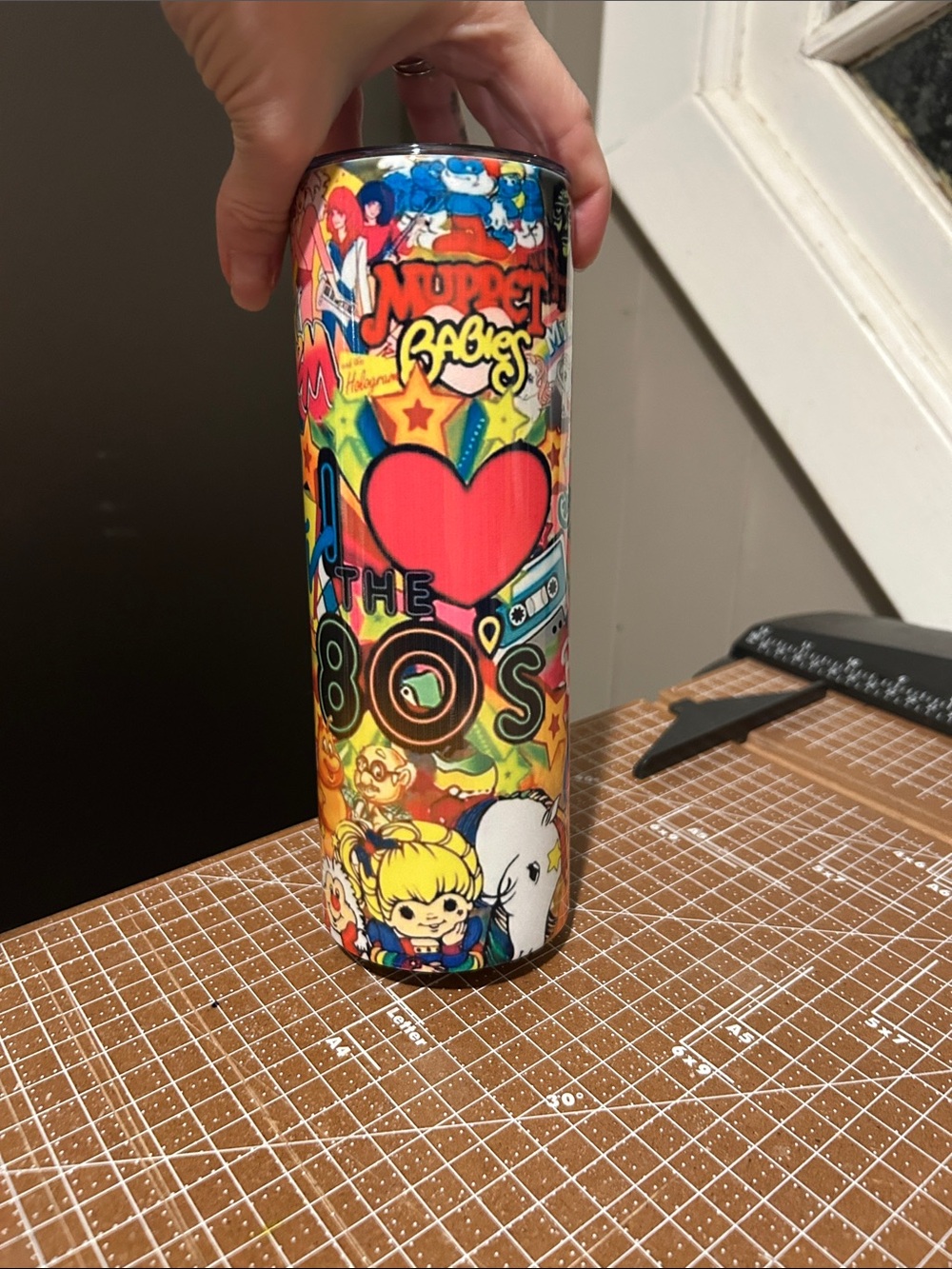 80’s themed,colorful tumbler ,20 oz stainless steel,handcrafted w/strawNWT